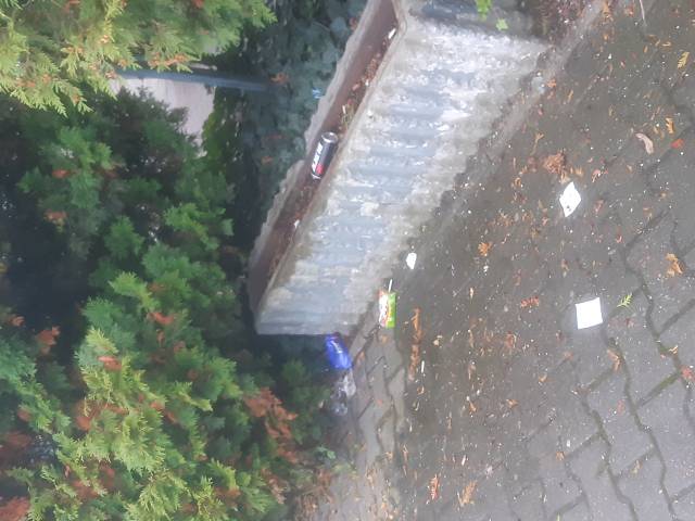 Odpady na chodniku przy hotelu